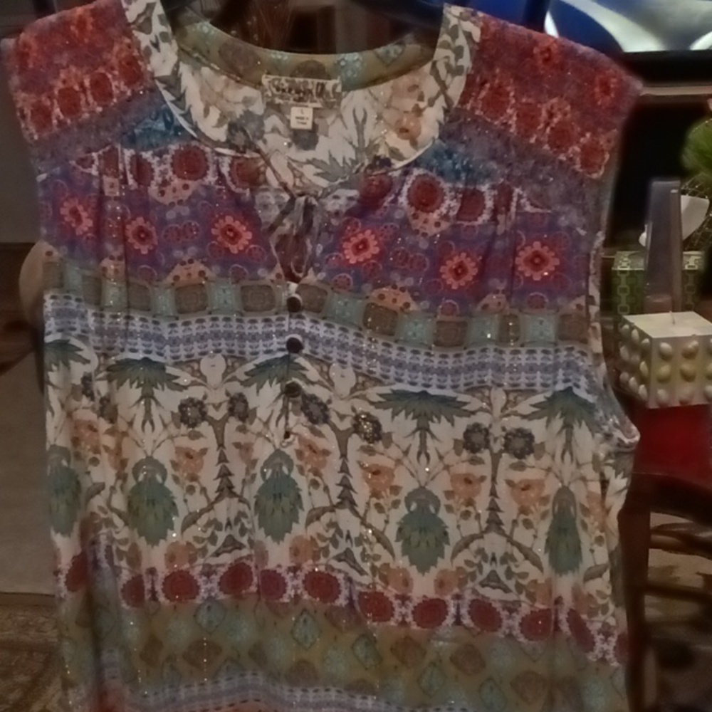 One World Orange Multi-Colored Rounded Neckline S… - image 4